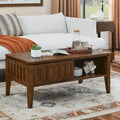 Mid-Century Fluted Coffee Table with Sliding Storage