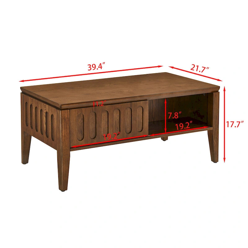 Mid-Century Fluted Coffee Table with Sliding Storage