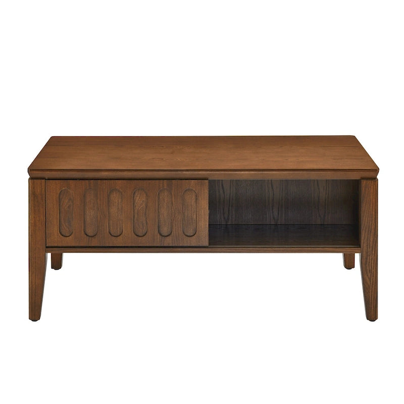 Mid-Century Fluted Coffee Table with Sliding Storage