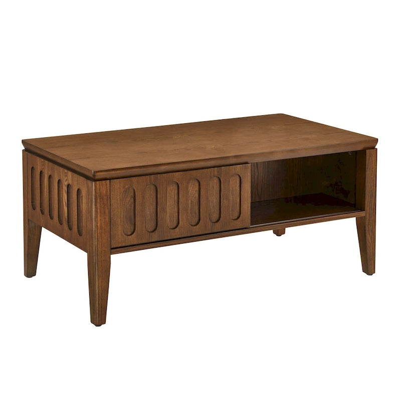 Mid-Century Fluted Coffee Table with Sliding Storage