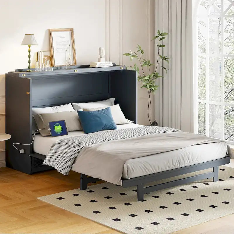 Queen Murphy Bed with Drawer, USB Ports and Outlets