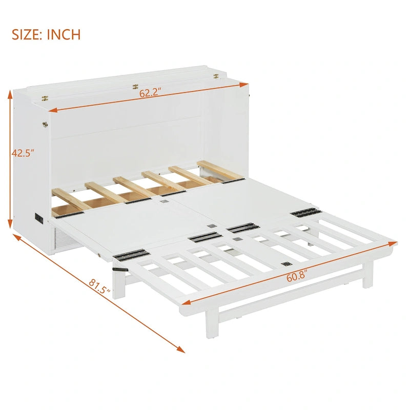 Queen Murphy Bed with Drawer, USB Ports and Outlets