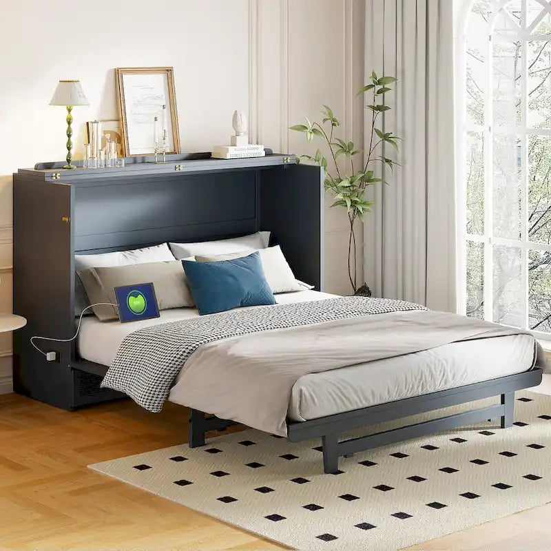 Queen Murphy Bed with Drawer, USB Ports and Outlets