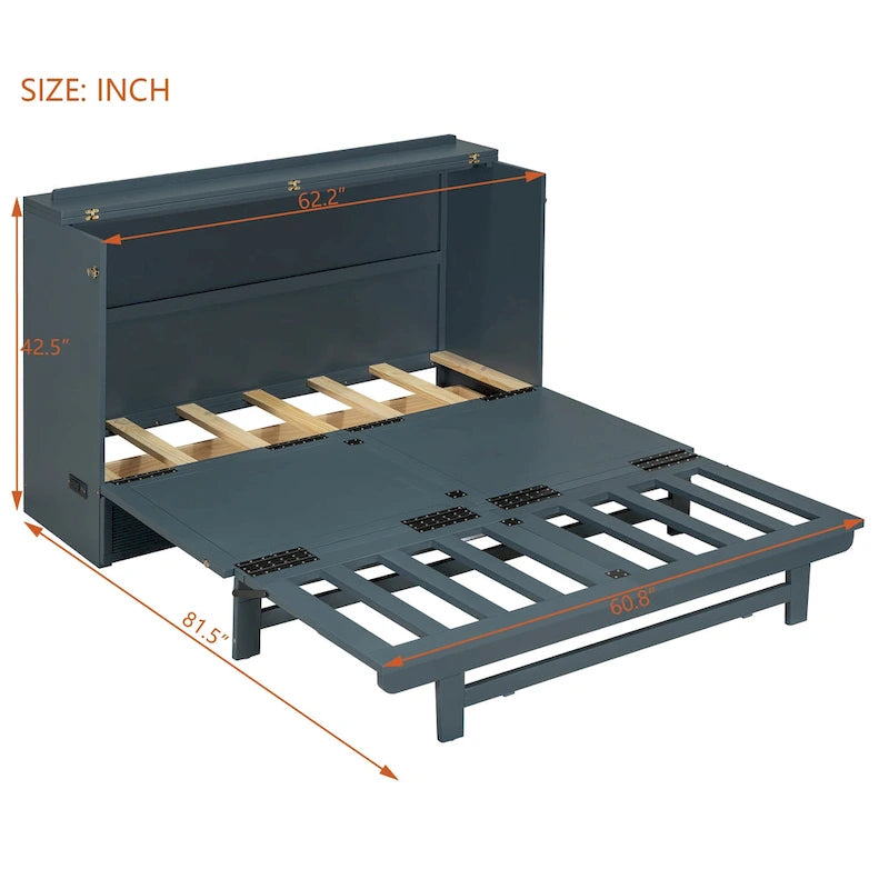 Queen Murphy Bed with Drawer, USB Ports and Outlets