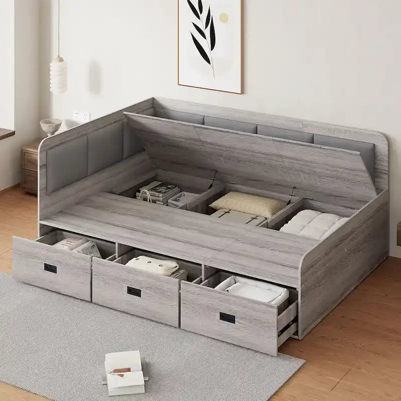 L-Shaped Upholstered Daybed with Storage Drawers