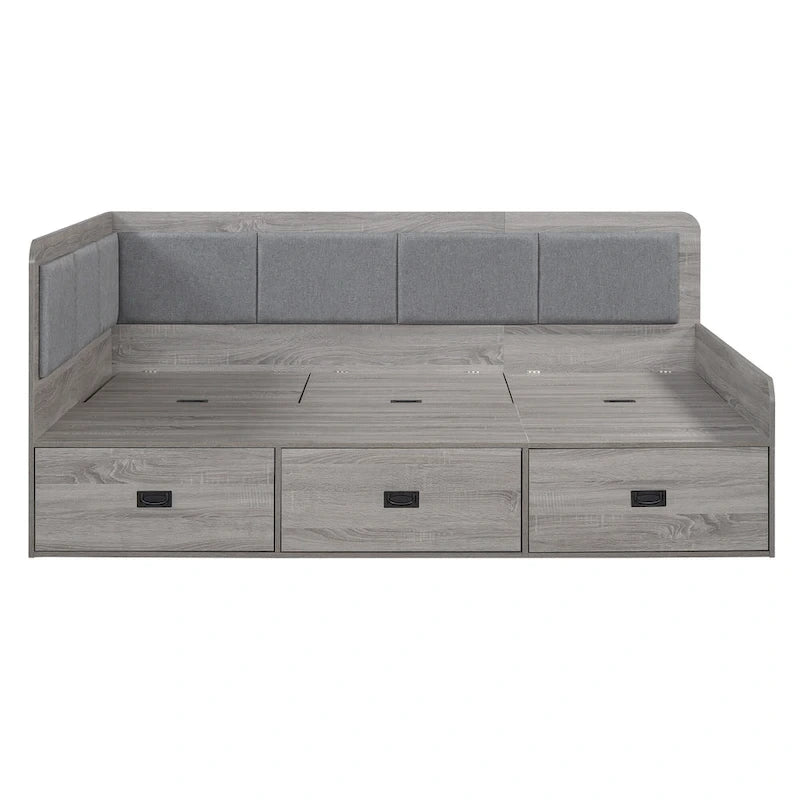 L-Shaped Upholstered Daybed with Storage Drawers