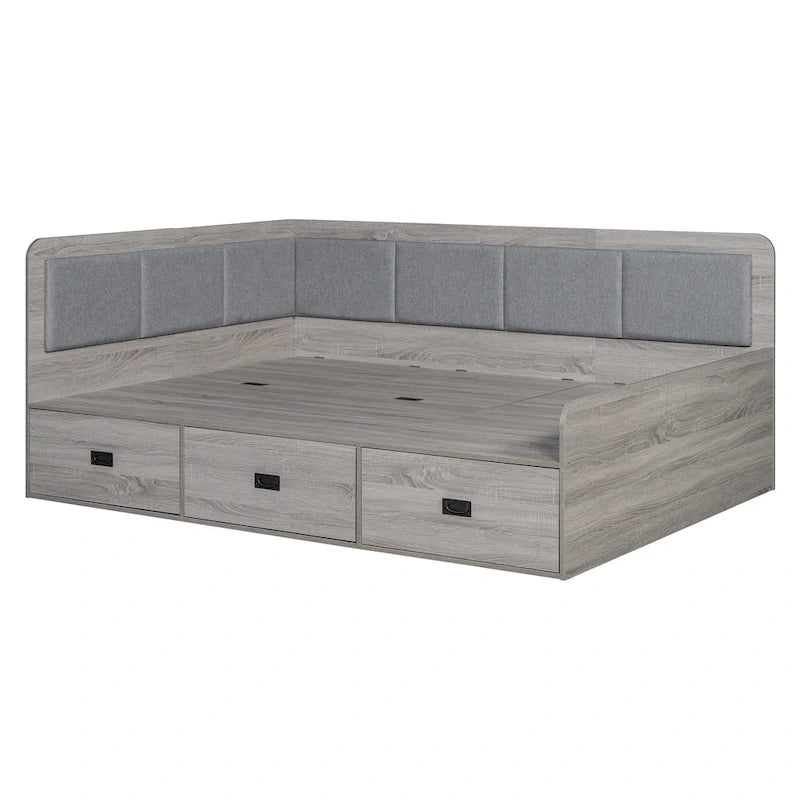 L-Shaped Upholstered Daybed with Storage Drawers