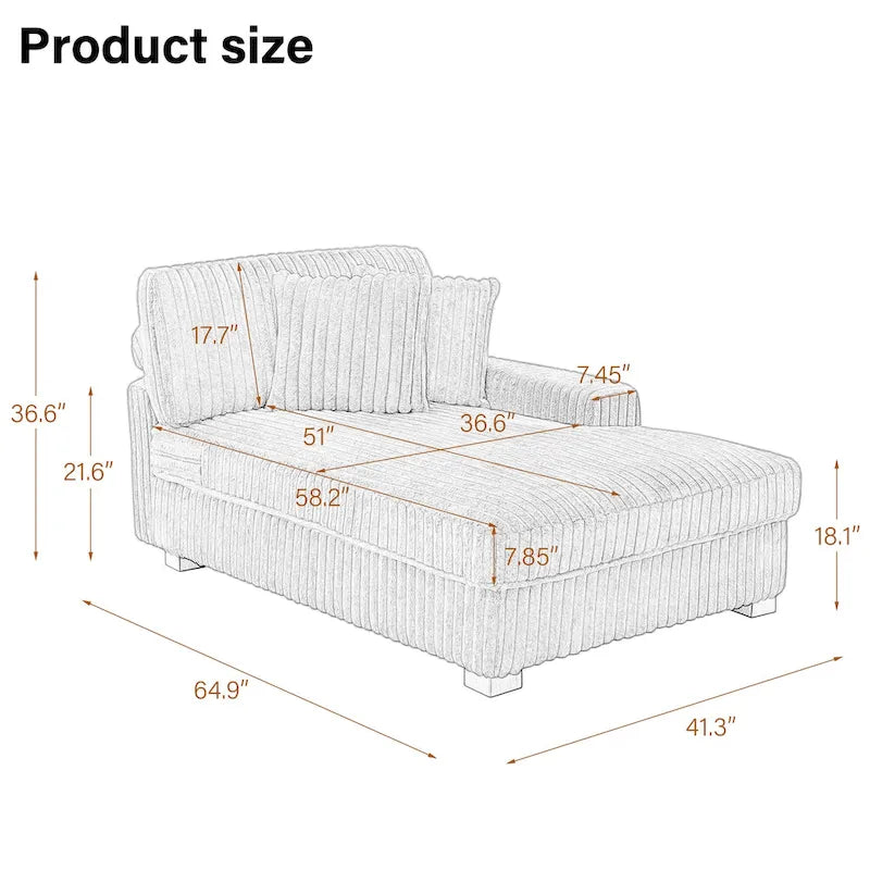 Upholstered Chaise Lounge with Adjustable Headrest