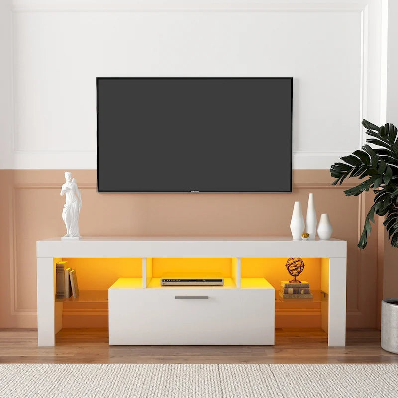 White TV Stand with RGB LED Lights for TVs up to 55 Inches