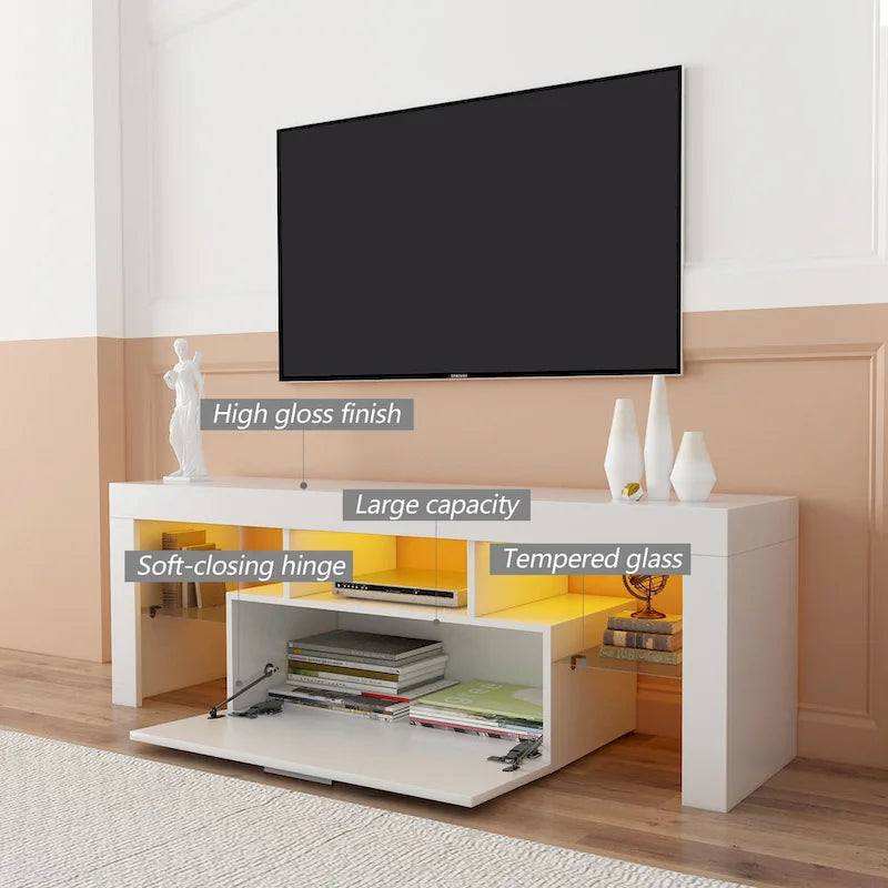 White TV Stand with RGB LED Lights for TVs up to 55 Inches