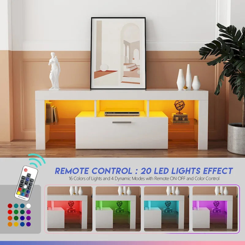 White TV Stand with RGB LED Lights for TVs up to 55 Inches