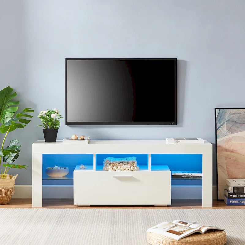 White TV Stand with RGB LED Lights for TVs up to 55 Inches