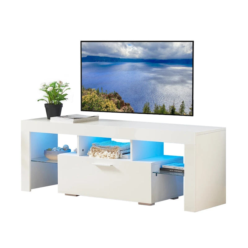 White TV Stand with RGB LED Lights for TVs up to 55 Inches