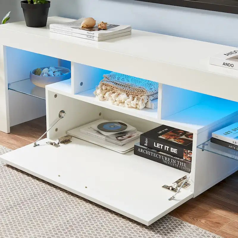 White TV Stand with RGB LED Lights for TVs up to 55 Inches
