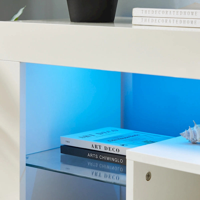 White TV Stand with RGB LED Lights for TVs up to 55 Inches