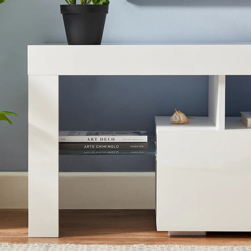White TV Stand with RGB LED Lights for TVs up to 55 Inches