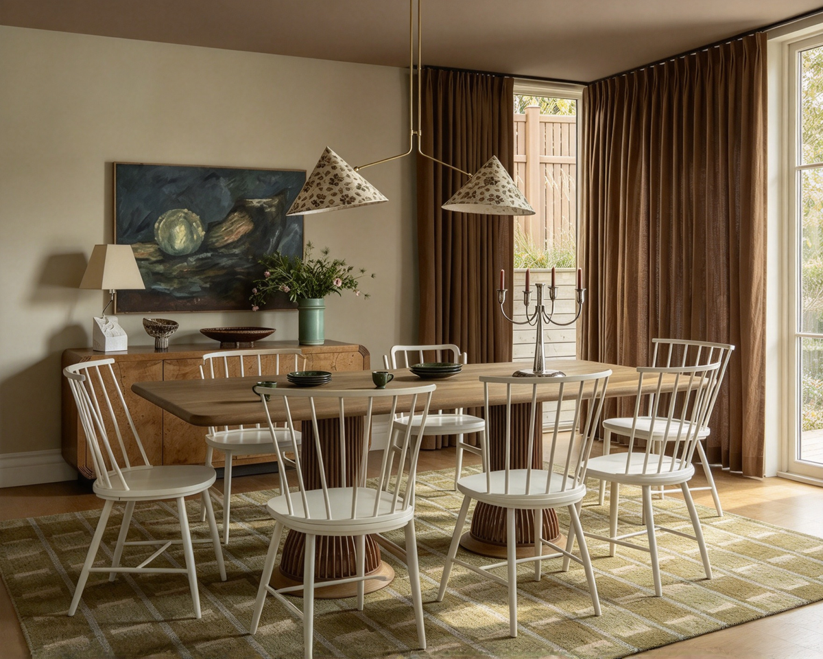 High-Back Metal and Wood Dining Chairs, Set of 2