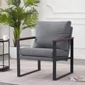 Modern Faux Leather Accent Chair with Wood Armrests