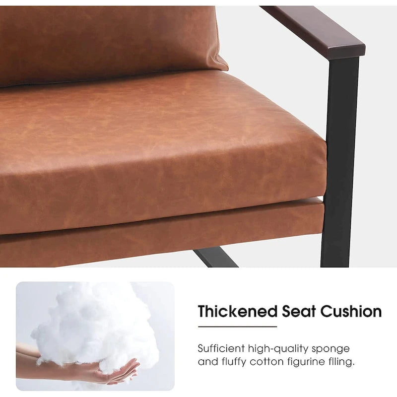 Modern Faux Leather Accent Chair with Wood Armrests