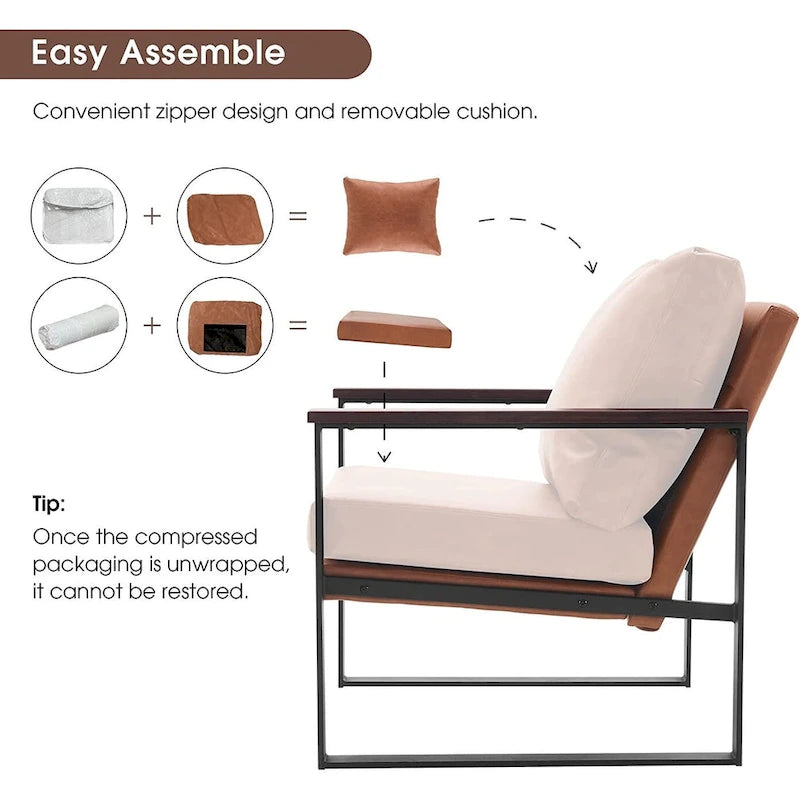 Modern Faux Leather Accent Chair with Wood Armrests