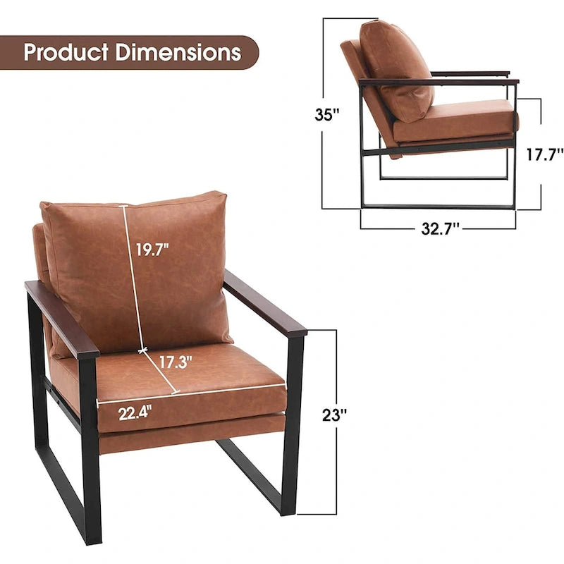 Modern Faux Leather Accent Chair with Wood Armrests