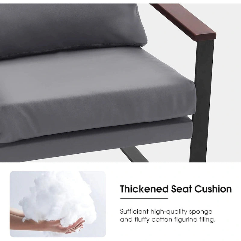Modern Faux Leather Accent Chair with Wood Armrests