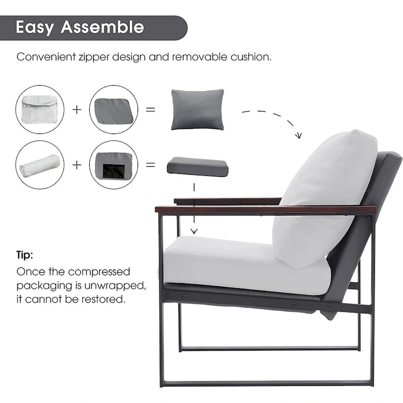 Modern Faux Leather Accent Chair with Wood Armrests