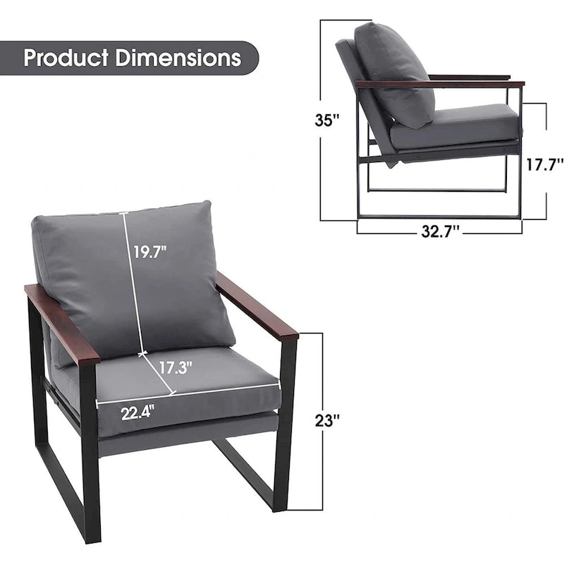 Modern Faux Leather Accent Chair with Wood Armrests