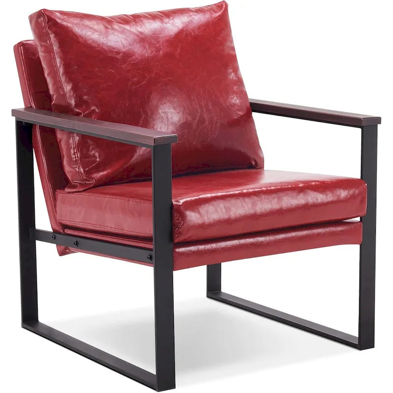 Modern Faux Leather Accent Chair with Wood Armrests