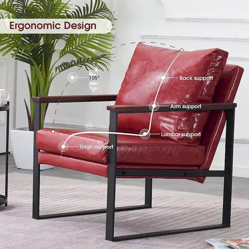 Modern Faux Leather Accent Chair with Wood Armrests