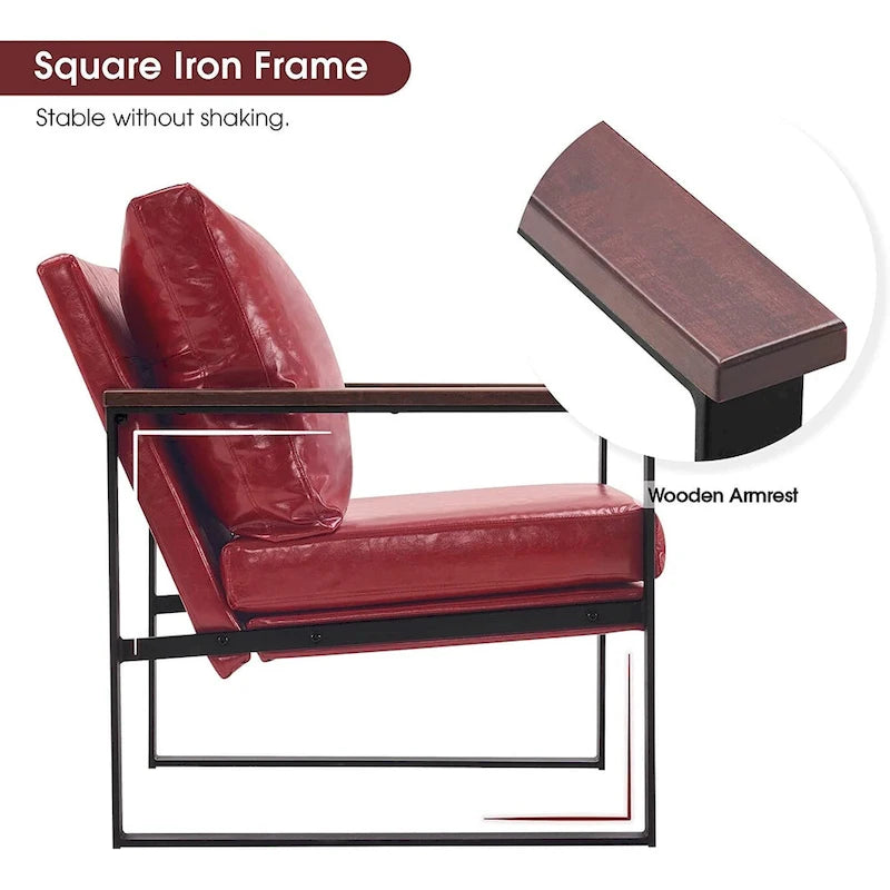 Modern Faux Leather Accent Chair with Wood Armrests