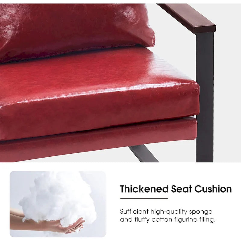 Modern Faux Leather Accent Chair with Wood Armrests