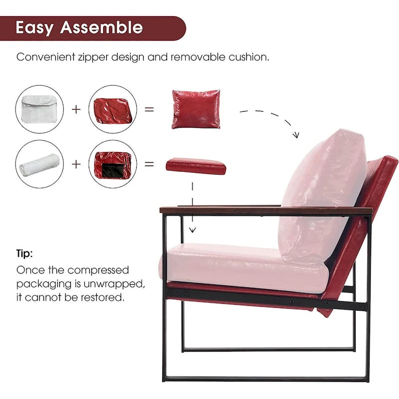 Modern Faux Leather Accent Chair with Wood Armrests
