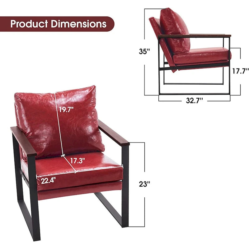Modern Faux Leather Accent Chair with Wood Armrests