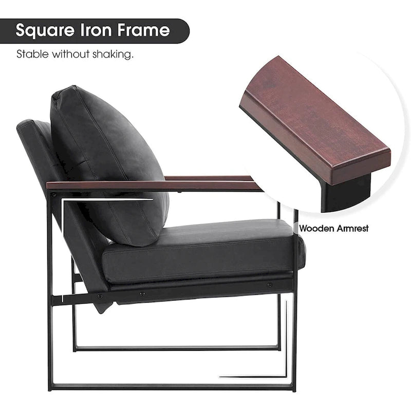 Modern Faux Leather Accent Chair with Wood Armrests