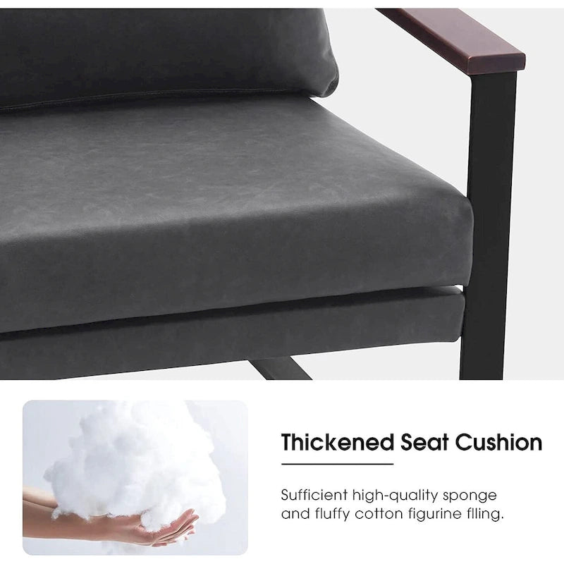 Modern Faux Leather Accent Chair with Wood Armrests