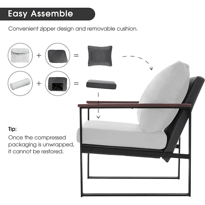 Modern Faux Leather Accent Chair with Wood Armrests