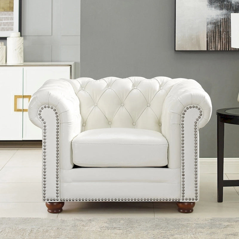 Top-Grain Leather Chesterfield Accent Chair