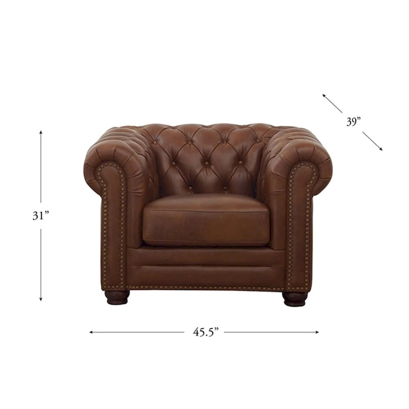 Top-Grain Leather Chesterfield Accent Chair