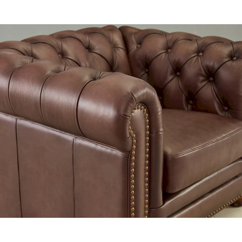 Top-Grain Leather Chesterfield Accent Chair