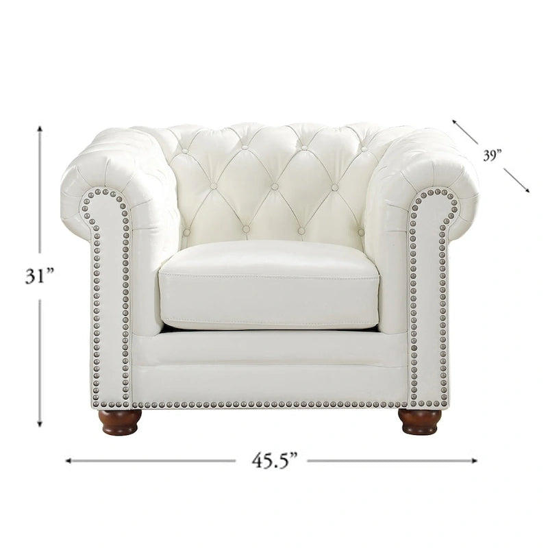 Top-Grain Leather Chesterfield Accent Chair
