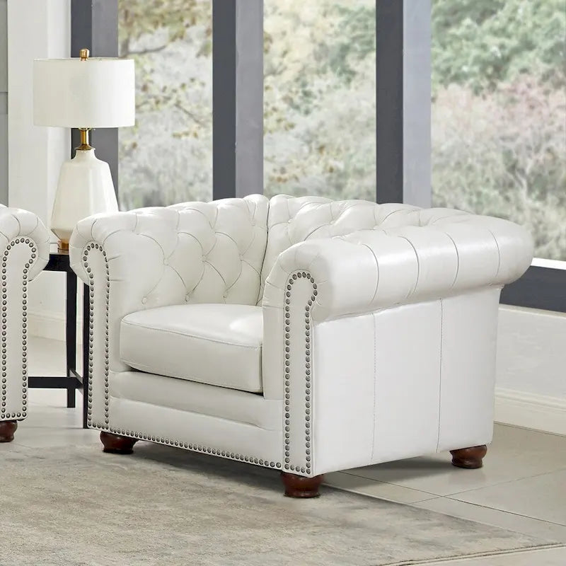 Top-Grain Leather Chesterfield Accent Chair