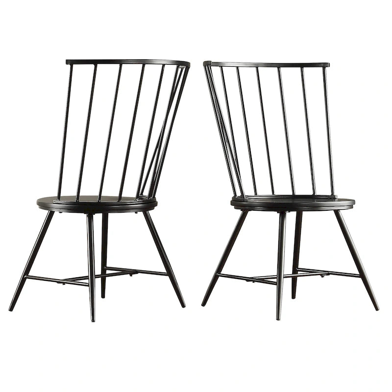 High-Back Metal and Wood Dining Chairs, Set of 2