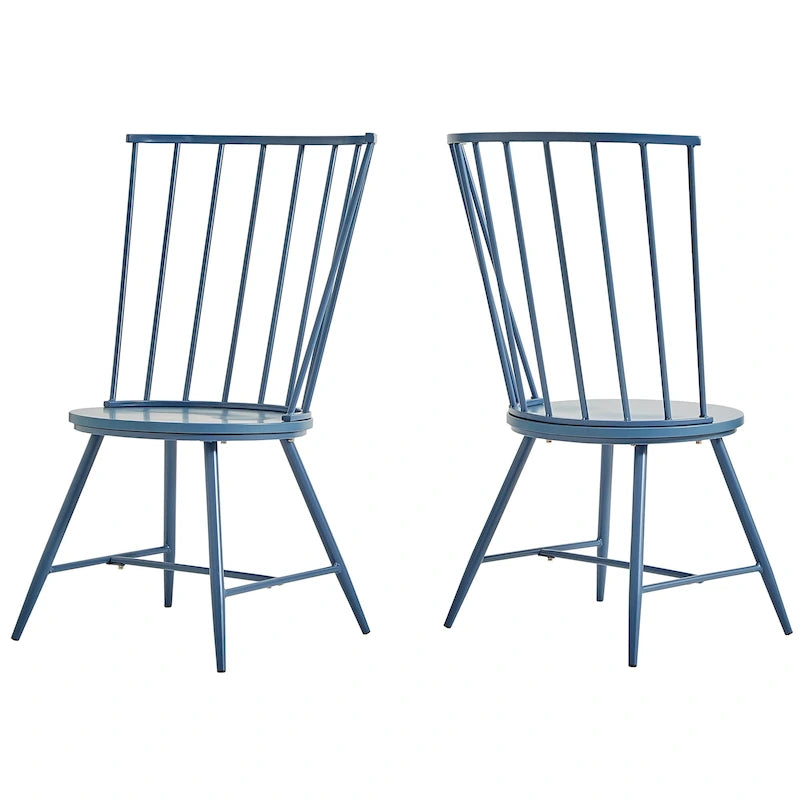 High-Back Metal and Wood Dining Chairs, Set of 2