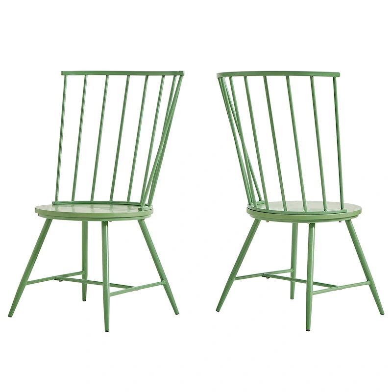 High-Back Metal and Wood Dining Chairs, Set of 2