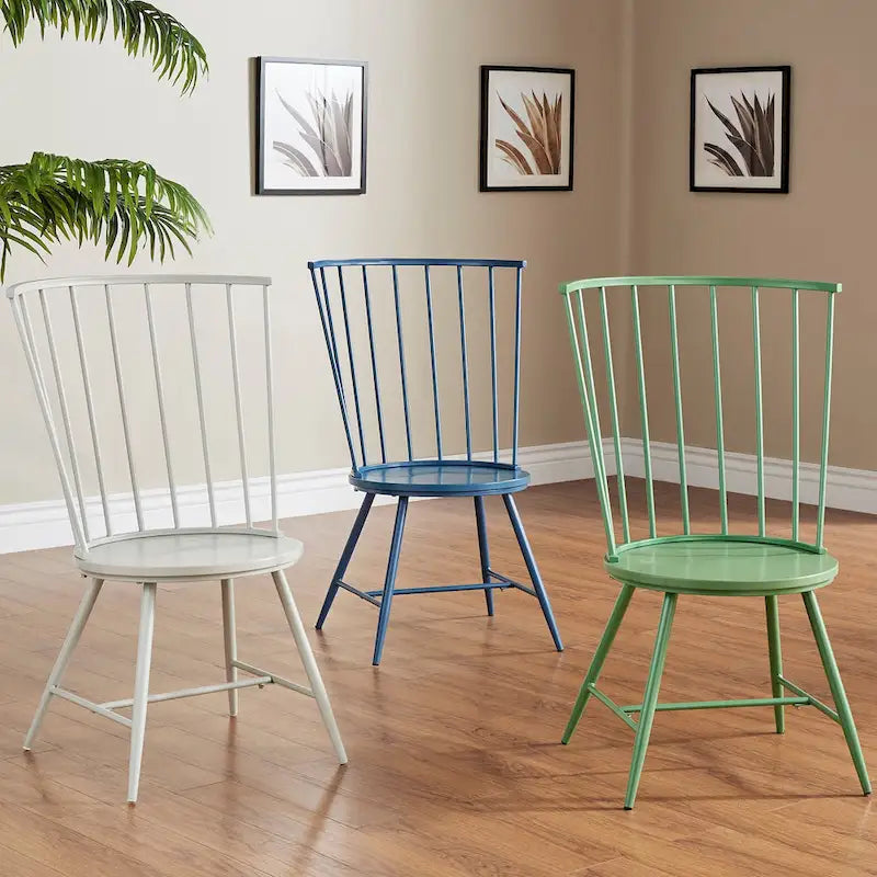 High-Back Metal and Wood Dining Chairs, Set of 2
