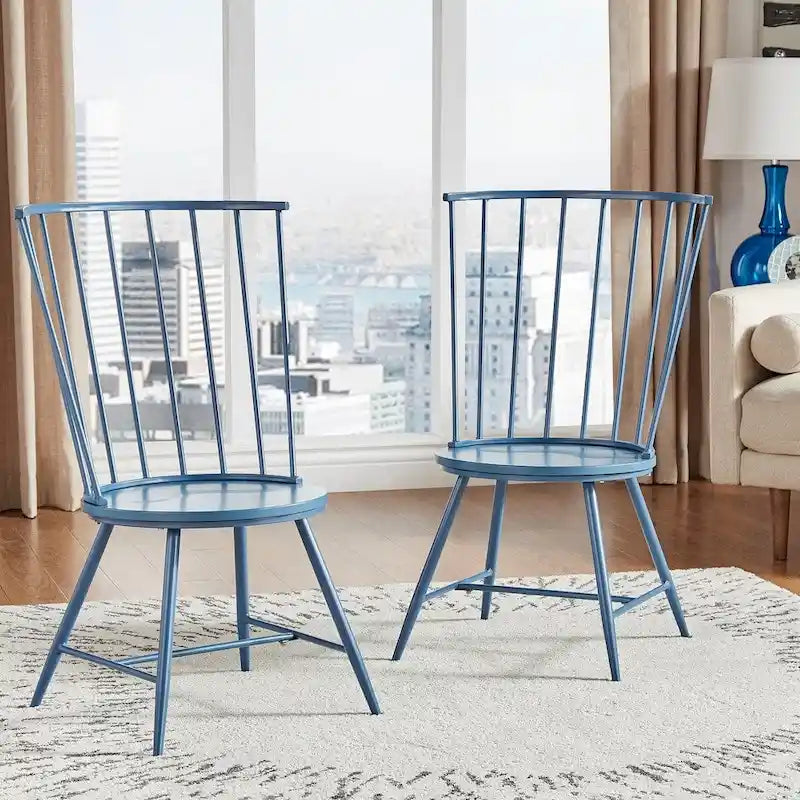 High-Back Metal and Wood Dining Chairs, Set of 2