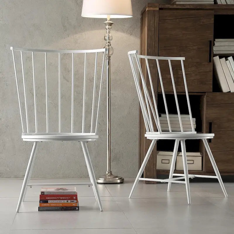 High-Back Metal and Wood Dining Chairs, Set of 2