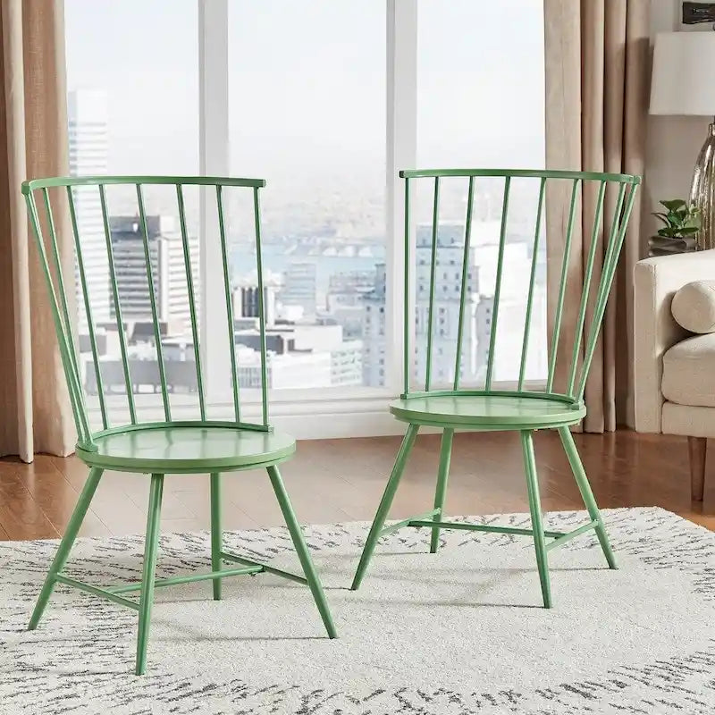 High-Back Metal and Wood Dining Chairs, Set of 2