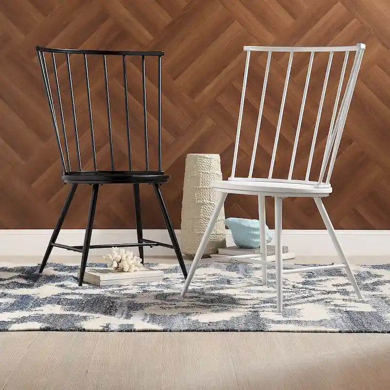 High-Back Metal and Wood Dining Chairs, Set of 2